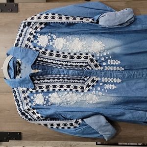 Embroidered button up.